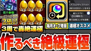 【モンスト】3周で轟絶が運極になる『書庫の絶級スペシャル報酬2倍』がヤバイ！轟絶ボーナスで毎月のオーブ数を増やそう！作るべき有能なオススメ運枠まとめ！紋章力上げ【コナンコラボ】【へっぽこストライカー】