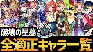 【キャラ貧必見】実装から１週間！破壊の星墓がクリアできるキャラを全員まとめてみた！！【モンスト/破壊の星墓】